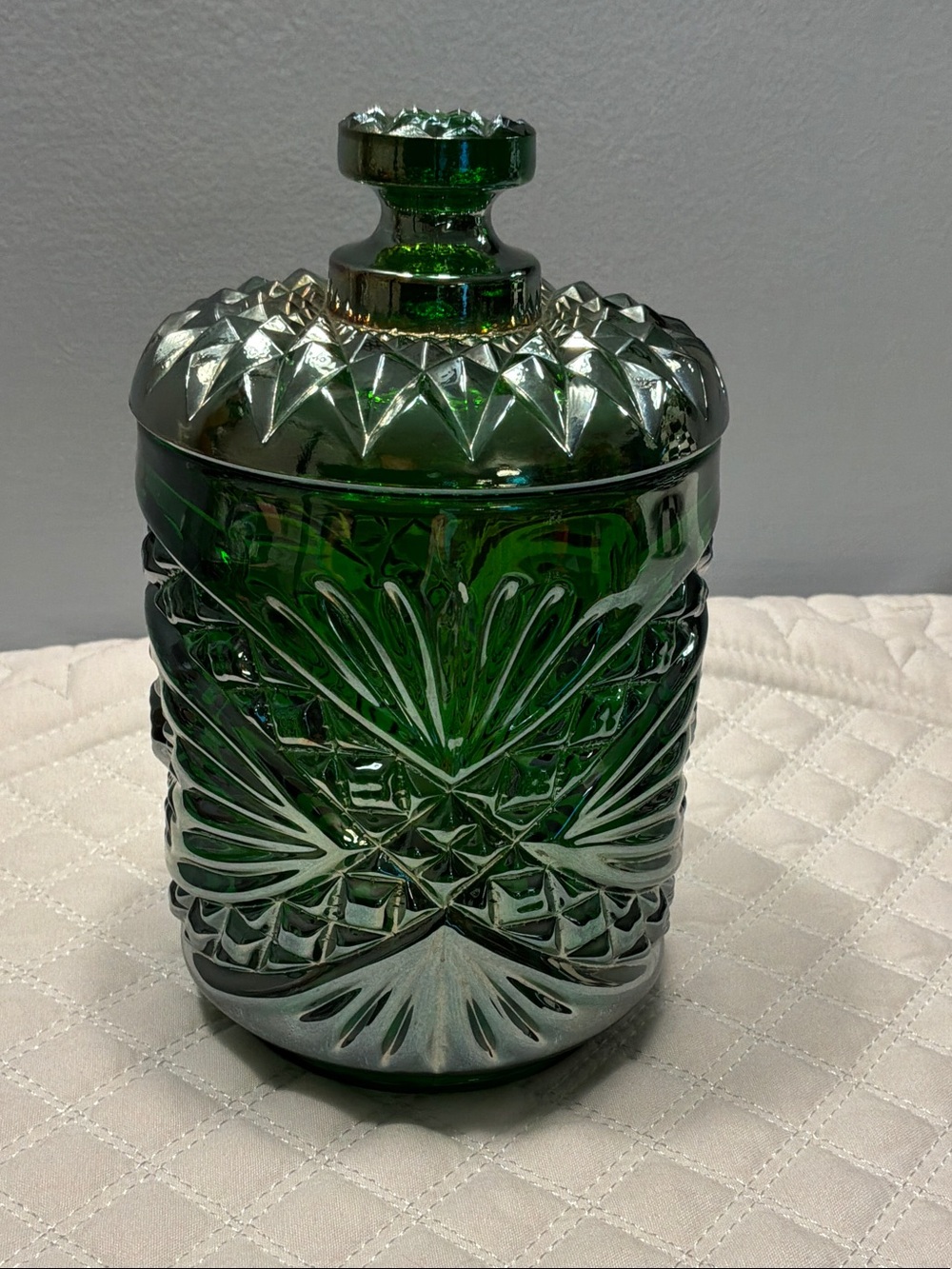 Green Glass Decorative Lidded Jar - Elegant Home Art